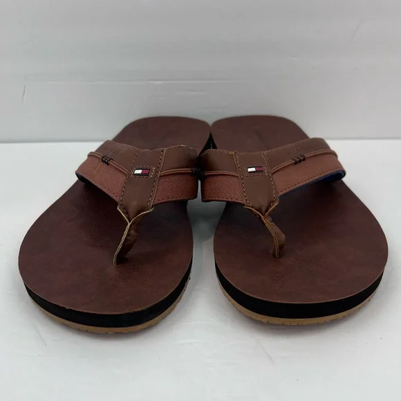 TOMMY HILFIGER, DAVIDSON-T MEN’S LIGHT BROWN FLIP FLOPS, SIZE 9M - Picture 3 of 15